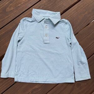 Vineyard Vines - White and Teal Stripped Edgartown Polo